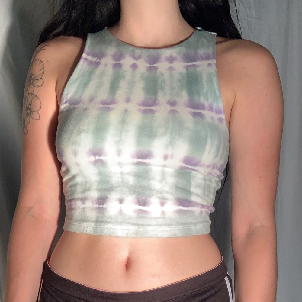 Aeropostale Purple and Green Tye Die Cropped Tank Small